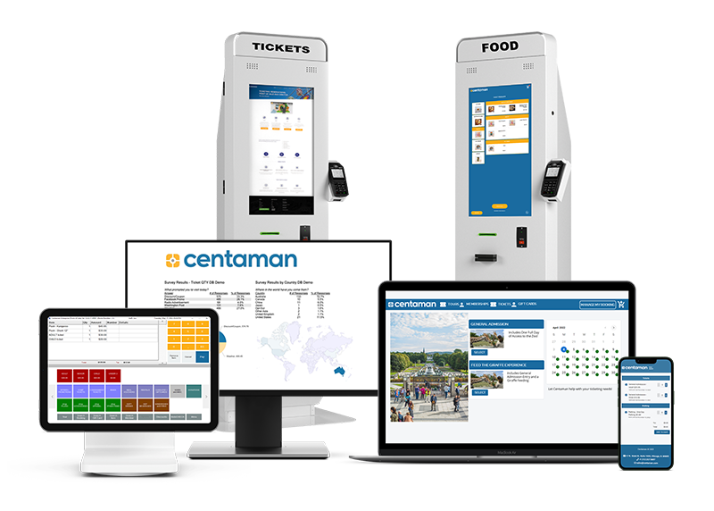 centaman attraction management software on kiosk pos PC and mobile device